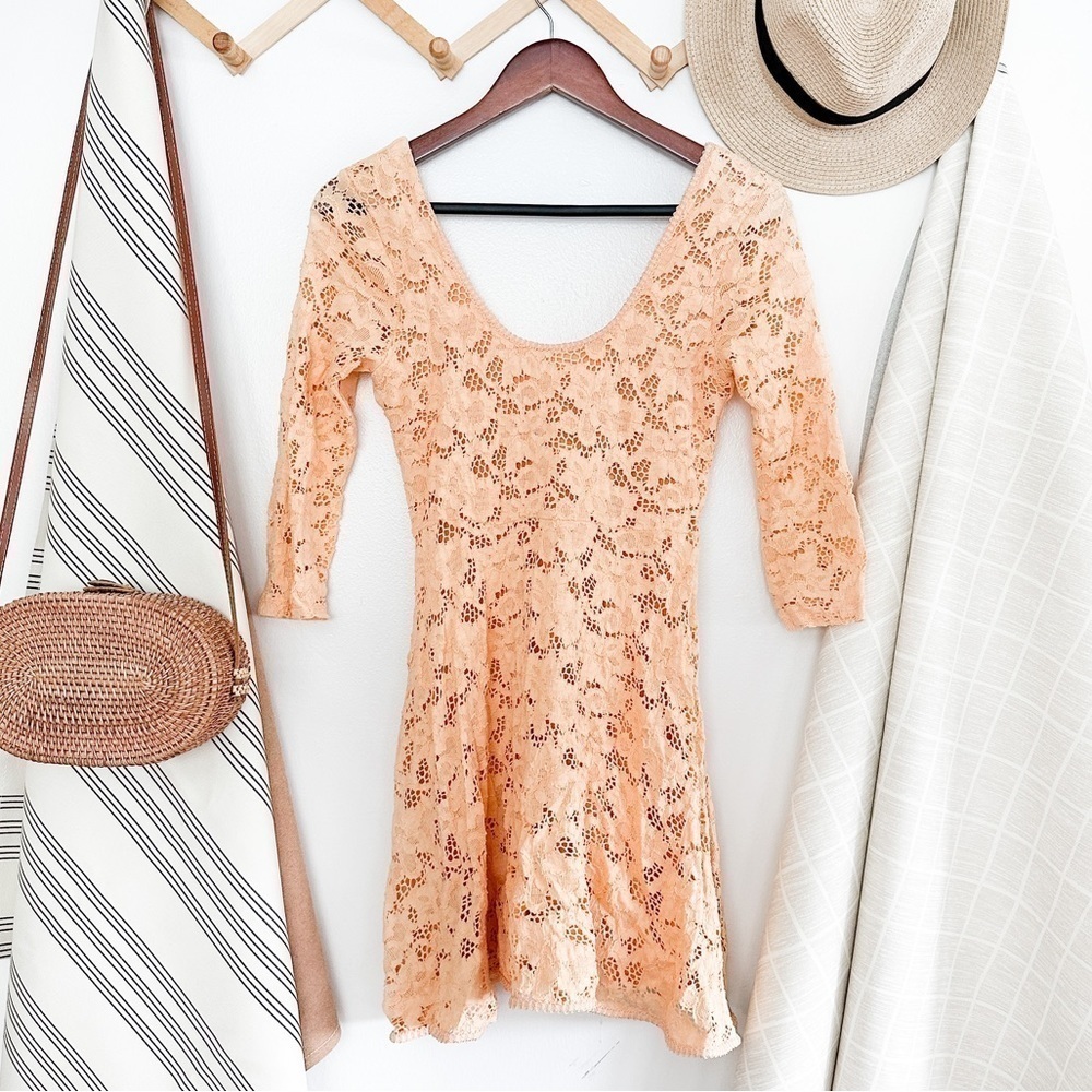 Free People Orange Floral Lace Dress